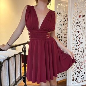 Express Red Grecian Pleated Cut-Out Mini Dress